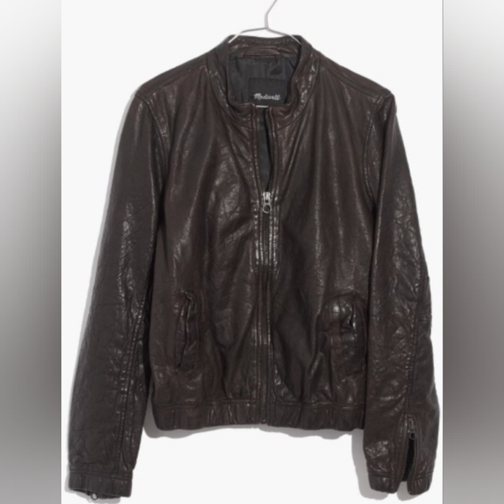 Madewell Leather Aviator Bomber Jacket in Dark Coffee Size Small
